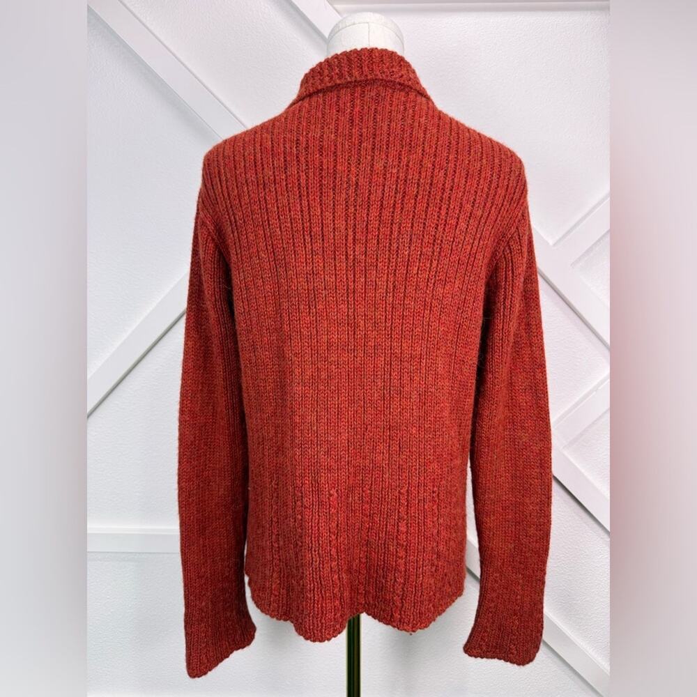 Inis Meain 100% Baby Alpaca Ribbed Collared Cardigan Sweater Rust Red Ireland Lg - Picture 5 of 11